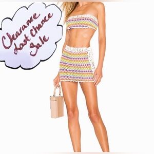 Lovers + Friends Size S OVER THE RAINBOW Crochet Mini Skirt & Bandeau 2Piece Set